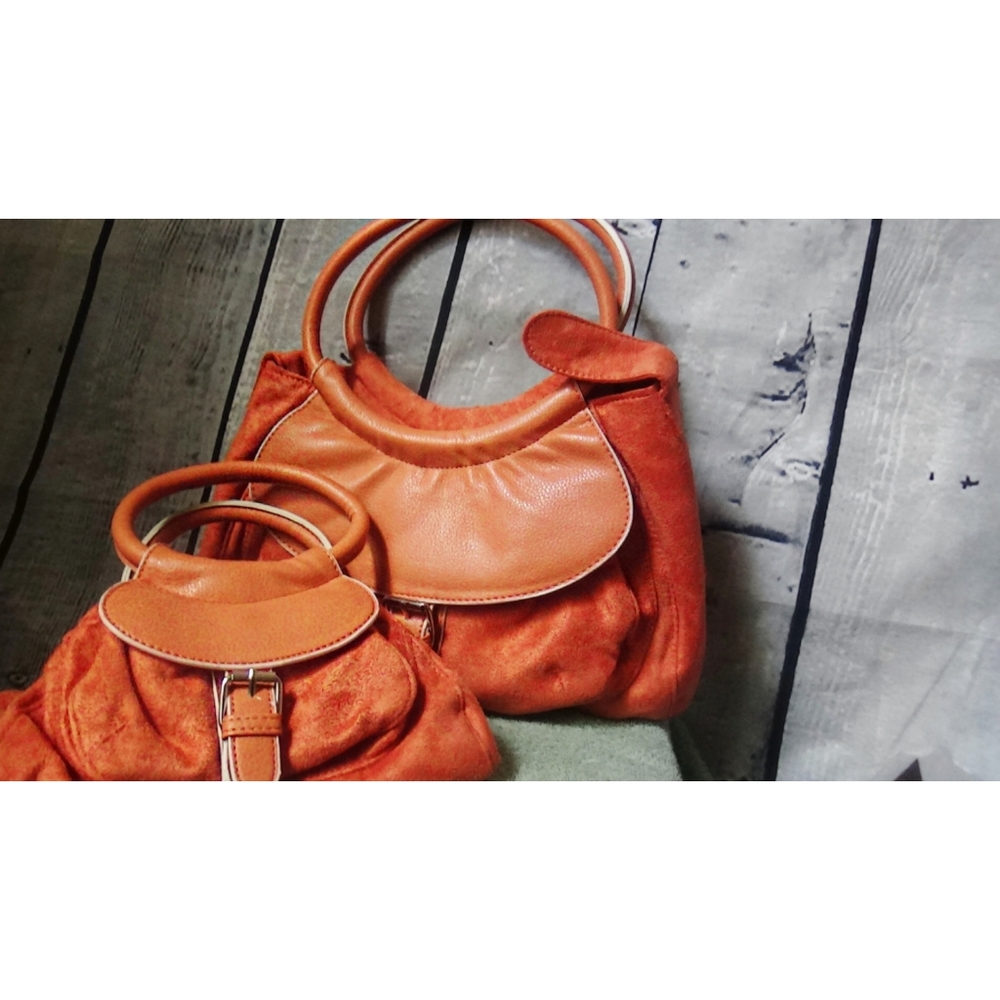 2 Leather Orange Bag Set